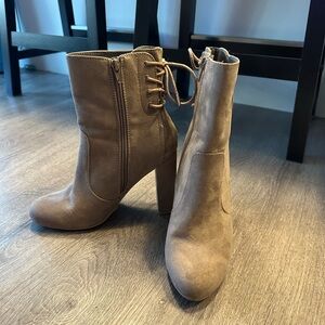 Brown Suede Lace-up Booties